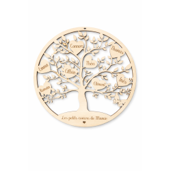 Arbre de vie personnalisé avec fleur de vie – Décoration murale en bois – Arbre de vie famille