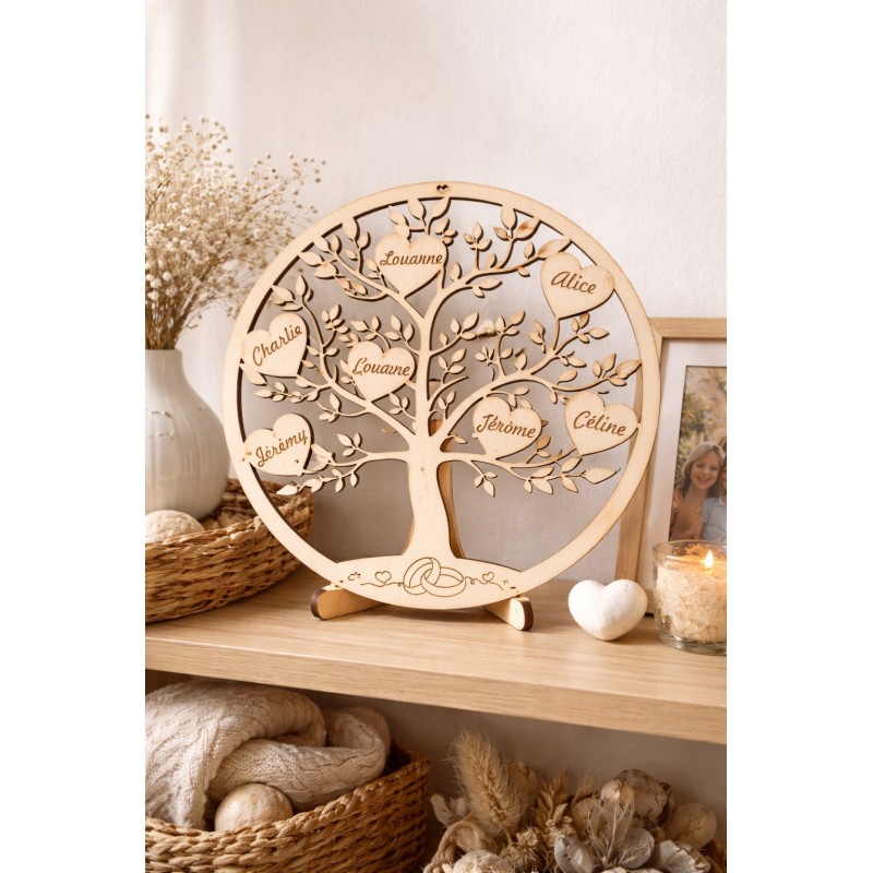 Arbre de vie personnalisé avec fleur de vie – Décoration murale en bois – Arbre de vie famille