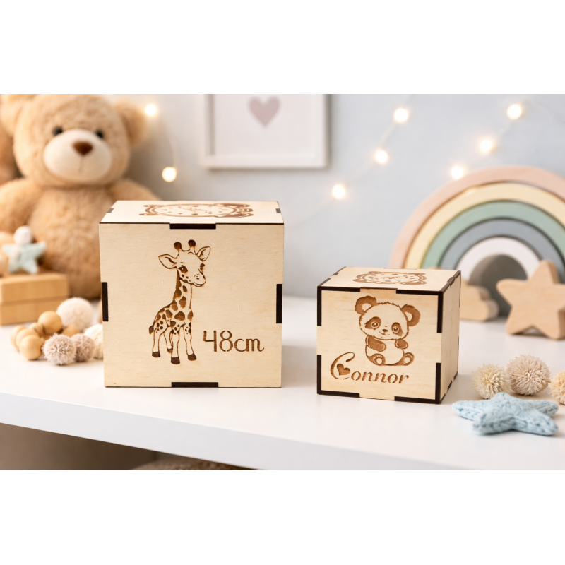 Dé de naissance personnalisé en bois – Cadeau naissance bébé – Cube souvenirs prénom, date, heure, poids, taille