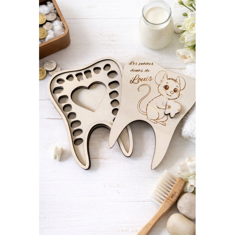 Boîte à dents de lait personnalisée en bois – Souvenir enfant
