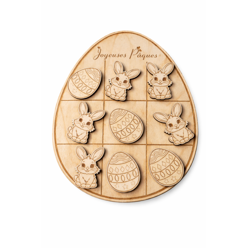 Morpion en bois artisanal – Jeu enfant à colorier | Les Gravures de l’Aven