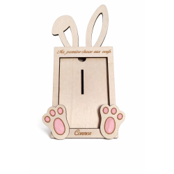 Cadre photo personnalisé enfant – Ma première chasse aux œufs | Lapin en bois souvenir de Pâques