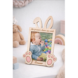 Cadre photo personnalisé enfant – Ma première chasse aux œufs | Lapin en bois souvenir de Pâques