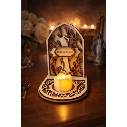 Photophore souvenir personnalisé en bois – Croix – Hommage & mémoire