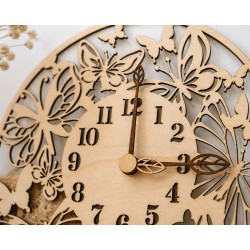 Horloge murale en bois 30 cm – Papillons – Décoration naturelle artisanale