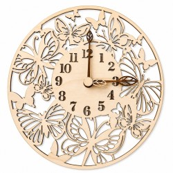 Horloge murale en bois 30 cm – Papillons – Décoration naturelle artisanale