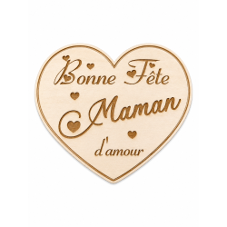 Magnet cœur personnalisé en bois – Je t’aime Mamie, Papy, Papa, Maman