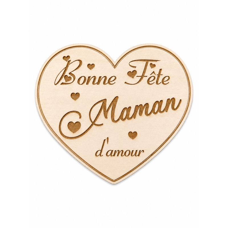 Magnet cœur personnalisé en bois – Je t’aime Mamie, Papy, Papa, Maman