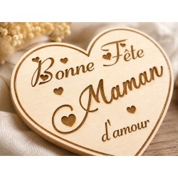Magnet cœur personnalisé en bois – Je t’aime Mamie, Papy, Papa, Maman