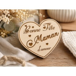 Magnet cœur personnalisé en bois – Je t’aime Mamie, Papy, Papa, Maman
