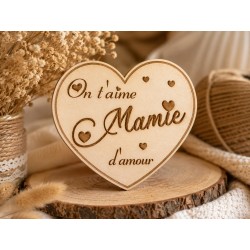 Magnet cœur personnalisé en bois – Je t’aime Mamie, Papy, Papa, Maman