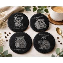 Dessous de verre en ardoise gravés – Team Apéro & Team Café