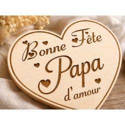 Magnet cœur personnalisé en bois bonne fete, Papa, Maman