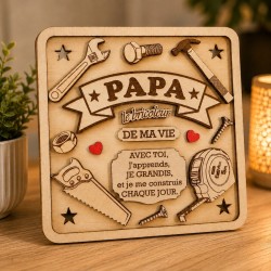 Papa bricoleur de ma vie - Cadre en bois relief 15x15 cm | Les Gravures de l'Aven