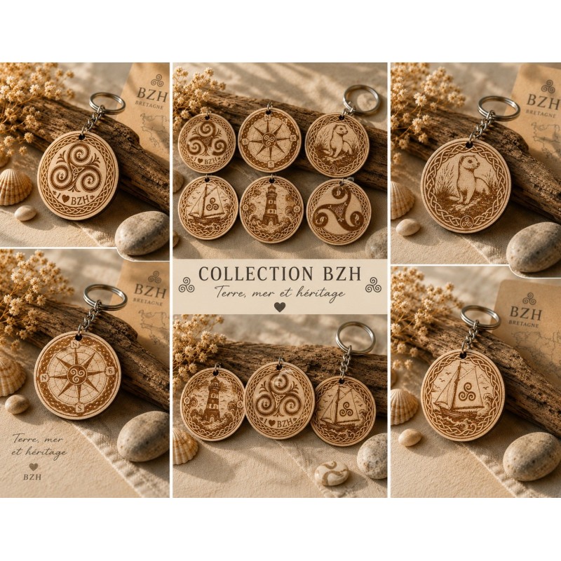 Porte-clé Breton en Bois Gravé – Collection BZH | Les gravures de l'Aven