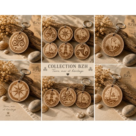 Porte-clé Breton en Bois Gravé – Collection BZH | Les gravures de l'Aven