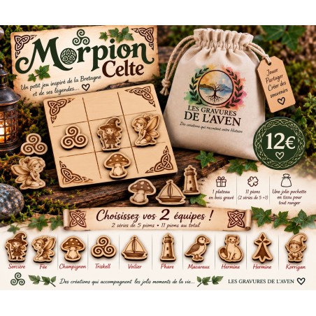 Morpion Celte en bois – Jeu breton artisanal | Les Gravures de l’Aven