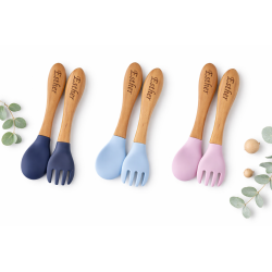 Couverts Enfant Bois Personnalisés – Cuillère et Fourchette Gravées Prénom – Cadeau Baptême Naissance