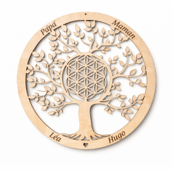 Arbre de vie personnalisé avec fleur de vie – Décoration murale en bois – Arbre de vie famille