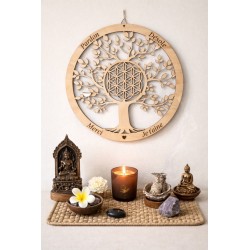 Arbre de vie personnalisé avec fleur de vie – Décoration murale en bois – Arbre de vie famille