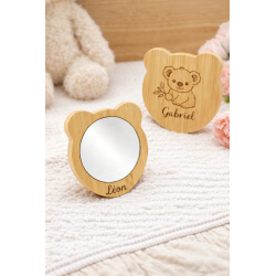 Miroir bébé personnalisé ourson | Cadeau naissance bois
