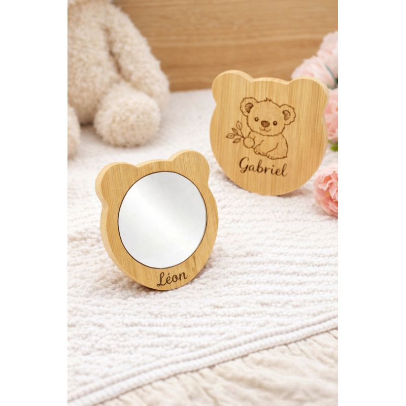 Miroir bébé personnalisé ourson | Cadeau naissance bois