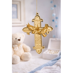 Croix de baptême personnalisée en bois – souvenir de baptême avec prénom