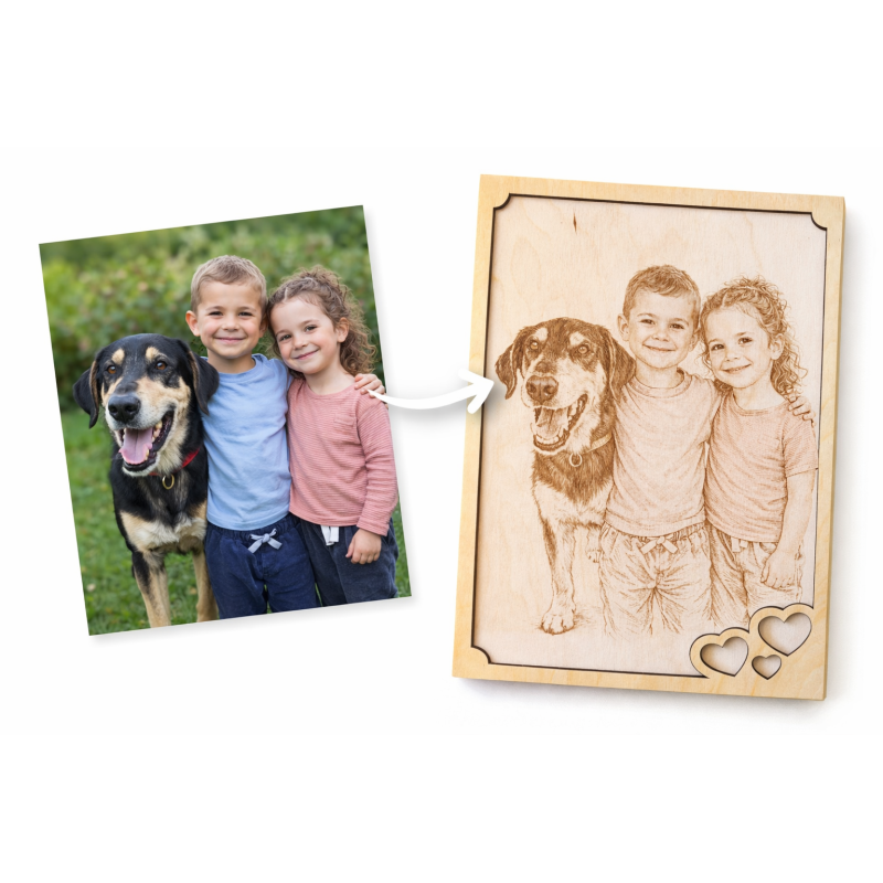 Portrait gravé personnalisé sur bois – à partir de votre photo